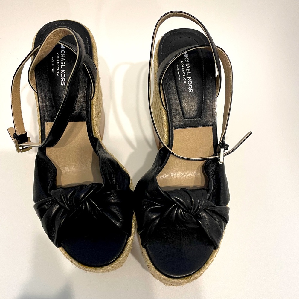 Micheal Kors Collection Silvana Runway Black Leather Block Heel Platform,Size 7